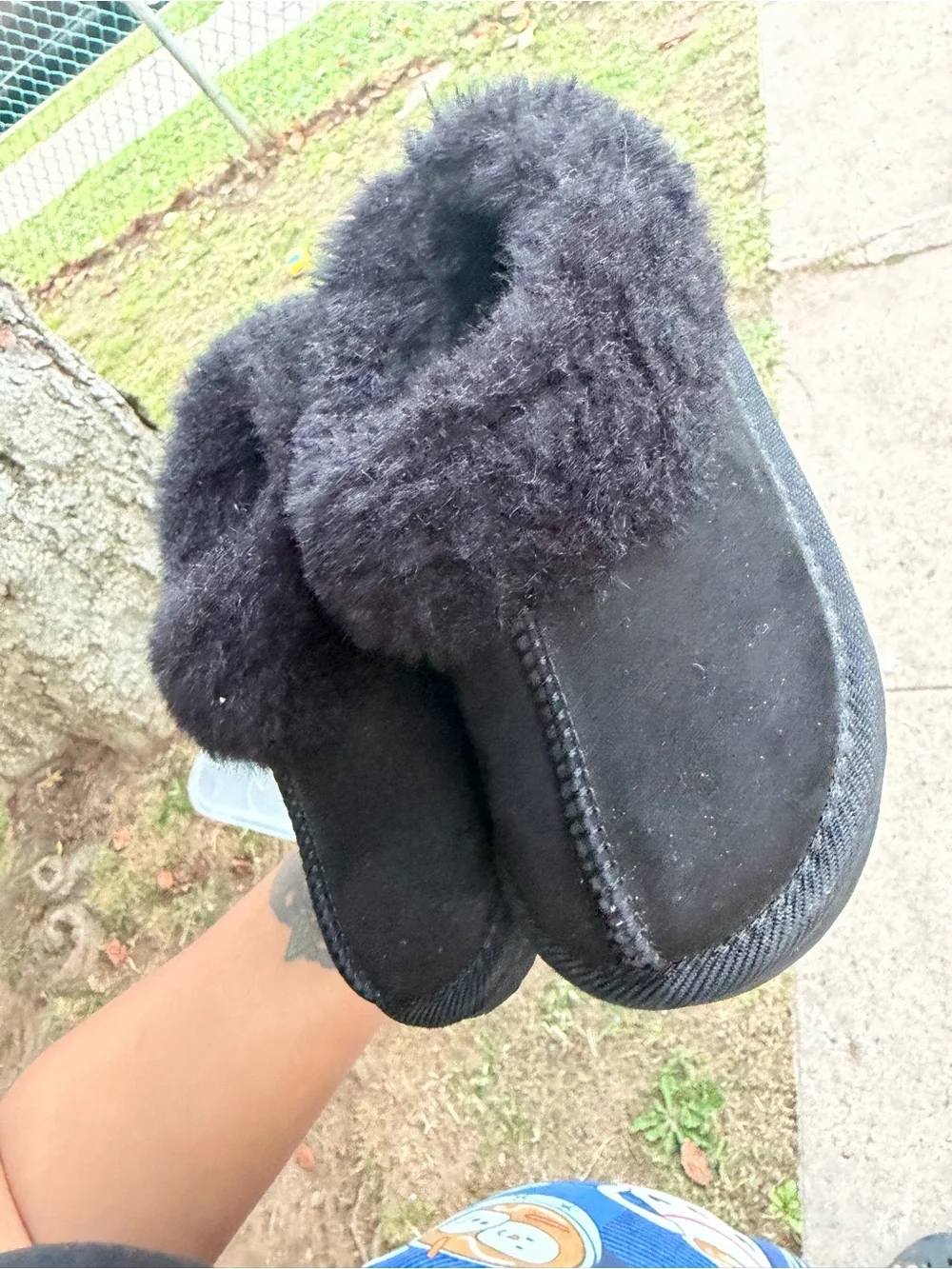 Kids Black Fuzzy Slip-On Shoes